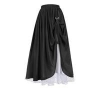 SOYNIA Mini Jupe Courte Sexy Jupe Longue en Dentelle pour Les Femmes Rétro Double Couche Bloc De Couleur Taille Haute Danse Costume Jupe L Noir