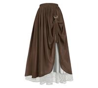 SOYNIA Mini Jupe Courte Sexy Jupe Longue en Dentelle pour Les Femmes Rétro Double Layered Color Block Jupe De Costume De Danse Taille Haute XL Café