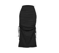 SOYNIA Mini Jupe Courte Sexy Jupe Longue Femmes Cordon De Serrage Jupe Côté Fendu Bandage Lacet Taille Haute Sexy Tricot Jupes pour Femmes XL Noir