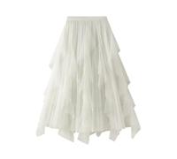 SOYNIA Mini Jupe Courte Sexy Taille Haute Volants Épissé Maille Plissée Jupe Longue pour Femmes Douces Jupes Élégantes Taille Unique Blanc