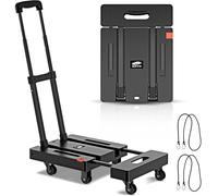 SOYO Diable Pliable de 226,8 kg, Chariot à Bagages Portable Pliable à 6 Roues avec 2 Cordes élastiques pour déménagement, Voyage, Shopping, Utilisation à la Maison, au Bureau, Noir