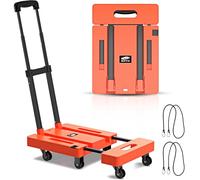 SOYO Folding Hand Truck, 500lbs Heavy Duty Dolly, Portable 6 Wheels Collapsible Luggage Cart with 2 Elastic Ropes for Moving, Travel, Shopping, House Office Use, Orange