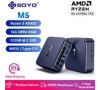 SOYO Mini PC Mini M5 AMD Ryzen 3 4300U CPU avec 16 Go DDR4 512 Go SSD, prise en charge de l'affichage 4K HDMI DP, Type-C WiFi5/BT4.2 M5 16G 512GB