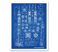 Soyuz Rocket USSR Soviet Space Blueprint Plan Art Print Framed Poster Wall Decor 12x16 inch Fuse Union soviTique soviTique Espace Bleu Affiche Mur Dco