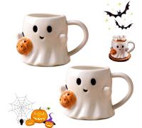 SOYUZERISH Mug Halloween en Céramique 600 ml avec Motif Fantôme et Citrouille - Tasse à Café Originale et Mignonne pour Fête d'Halloween - Idée Cadeau Fun pour Adultes et Enfants (2PCS)