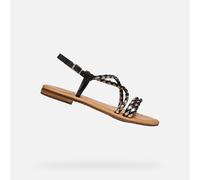 Geox Femme D Sozy S A Sandales Plates, Cuir Noir, 35 EU