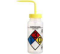 SP Bel-Art Right-to-Know Safety-Vented/Labeled 4-Color Isopropanol Wide-Mouth Wash Bottles; 500ml (16oz), Polyethylene w/Yellow Polypropylene Cap (Pack of 4) (F11816-0008)