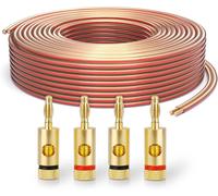 SP060-010 Speaker Cable 2 x 2.5 mm² (99.9% OFC Solid Copper 0.2 mm) HiFi Speaker Cable,10 m,Transparent,Set of 4 Banana Plugs