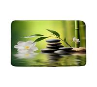 Spa Fleurs Blanches Pierres Noires Feuilles De Bambou Vertes Style Japonais Détente Nature Tapis De Douche Absorbant Paillasson Intérieur Lavable en Machine Paillasson D'Entree pour 40X60Cm