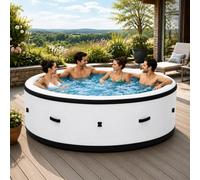 Spa Gonflable 4-6 Places Rond Ø206x71cm, Blanc Spa Extérieur Chauffant 40°C Rapide, 150 Jets de Massage, Matière Anti-Crevaison Robuste, Lampe LED Intérieure 6 Couleurs Jardin