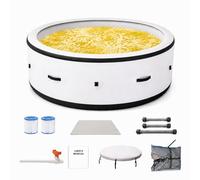 Spa Gonflable Chauffant 4-6 Personnes Blanc Élégant Ø206 x 71 cm, 150 Buses Massage Corps Entier, Chauffage Rapide 40°C, PVC Laminé Anti-Crevaison, Projecteur LED Intérieur Intégré