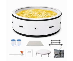 Spa Gonflable Chauffant 4-6 Personnes Blanc Élégant Ø206 x 71 cm, 150 Buses Massage Corps Entier, Chauffage Rapide 40°C, PVC Laminé Anti-Crevaison, Projecteur LED Intérieur Intégré