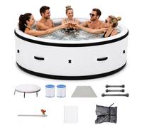 Spa Gonflable Extérieur 4-6 Places Blanc Épuré Ø206cm, Bain à Remous Chauffage Isolé 40°C, 150 Buses de Massage Intégral, Structure PVC Solide, Système LED Aquatique 6 Couleurs