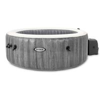 INTEX PureSpa Greywood Deluxe - Jacuzzi pour 4 personnes, avec grain de bois gris, 140 jets d'air, chauffage 2200 W, éclairage LED, système d'adoucissement d'eau et contrôle par application