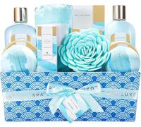 SPA LUXETIQUE Cadeau Femme,12 PC Coffret cadeau Parfum de mer avec huile de massage,sels de bain,bombes de bain, Gel Douche,turban pour cheveux avec bouton coffret cadeau panier,Cadeau Fête des Mères
