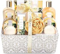 SPA LUXETIQUE Coffret Cadeau Femme Saint Valentin, 12PC Vanille avec Sels de Bain,Bombe de Bain, Gel Douche, Crème Main, Turban à Cheveux, Coffret Cadeau de Noël, Cadeau Fête des Mères