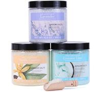 Spa Luxetique Sel d’Epsom, Coffret Sel de Bain, 3 * 480g avec l'Huile Essentielle, Lavande, Vanille, Noix de Coco Citron Vert, Pour un Bain de Pieds, Idéede Noël et d’Anniversaireet d’Anniversaire