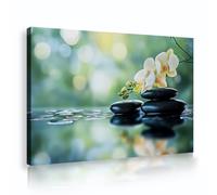 Spa Méditation Impressions sur toile Art mural Zen Pierres et orchidée Salon Décoration murale Paisible Floral Eau Scène Peinture Maisons Décor 80x112cm Cadre intérieur
