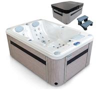 Spa MOSSA 2 places 50 jets 600 L Pearl White habillage brun clair LED et Bluetooth