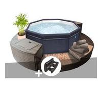 Spa portable Netspa semi-rigide Octopus octogonal Bulles 4-6 places + Mobilier + 2 appuie-t?tes + porte-gobelet