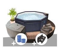 Spa portable Netspa semi-rigide Octopus octogonal Bulles 4-6 places avec mobilier + 3 cartouches de filtration + 2 appuie-t?tes + porte-gobelet