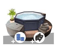 Spa portable Netspa semi-rigide Octopus octogonal Bulles 4-6 places avec mobilier + 3 cartouches de filtration + 2 appuie-t?tes + porte-gobelet