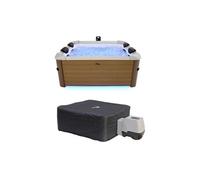 sweeek - Spa Rigide 6 Places hydromassages. 4 Coussins avec Housse de Protection. Oslo Amber. Beige. L 160 x P 160 x H 65 cm