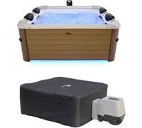 Spa rigide 6 places hydromassages 4 coussins avec housse de protection OSLO AMBER beige L 160 x P 160 x H 65 cm Beige G