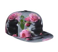 Spa Stone and Rose Flowers Print Baseball Cap Summer Sports Hat Sweat-Absorbing Respirant Outdoor Activités Wear Black