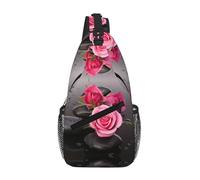 Spa Stone and Rose Flowers Sac à bandoulière unisexe avec design multi-poches, grande capacité, sangle réglable en polyester durable pour les trajets quotidiens et les voyages