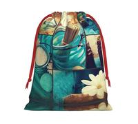 Spa Village of Floral Water Bath Candles Print Ultra Soft Plush Drawstring Gift Bag Gift Bag Christmas Party Candy Treat Favors Christmas Holiday Bags Wedding Jewelry Pouch