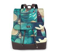 Spa Village of Floral Water Bath Candles Print Women Backpack Waterproof Antivol Léger PU Fashion Leather Nylon School Shoulder Bag Travel Backpack, Noir , Taille unique