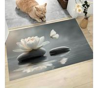 Spa Zen Paillasson D'Entrée Discret Absorbant - 45 x 75 cm - Antidérapant - Galets Lotus Tapis De Sol pour Entrée d'animaux Domestiques Cuisine Salle De Bain - Blanc