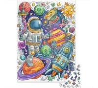 Space Adventure Astronaut and Rocket in Outer Space Puzzle 1000 Pièces Cadeau Unique Jeu Éducatif Défi Jouet À De Qualité Supérieure Peinture Art pour Adultes Enfants 52x38cm/1000pcs