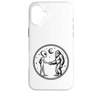 Space Alien Rencontre Bigfoot et serrant la Main Coque pour iPhone 16 Plus