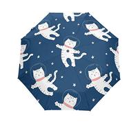Space Astronaut Chat Parapluie Pliant Ouverture et Fermeture Automatique Protection UV Parapluies Pliant Coupe-Vent Ultra-léger pour Voyager Plage Femmes Enfants Fille