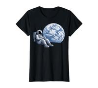 Space Astronaut on The Moon Drinking Coffee T-Shirt Graphique avec Valeur, Femme, Noir, M