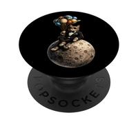 Space Cat Moon Smoking Amusant pour Amoureux des Chats PopSockets PopGrip Adhésif