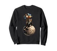 Space Cat Moon Smoking Amusant pour Amoureux des Chats Sweatshirt