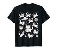 Space Cat Pattern Retro Astronaut Kitty Kawaii Cat in Space T-Shirt