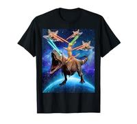 Space Cat Riding Dinosaur T rex Laser Eyes UFO Funny Cats T-Shirt