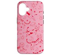 Space Cats Pink Stars Moon Line Art Pattern Esthétique Coque pour iPhone 16