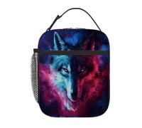 Space Cool Wolf Sac à déjeuner isotherme pour garçons et filles, étanche, réutilisable, sac à déjeuner pour tout-petit, boîte à déjeuner isotherme portable pour l'école, le pique-nique, les voyages