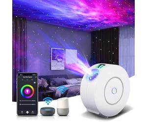 SPACE DOG Projecteur intelligent d'étoiles et de galaxies, projection de nuage de nébuleuse LED et de ciel stable, application et commande vocale via Alexa et Google, lampe LED pour enfants (Blanc)