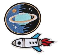 Space Embroidery Patches | 6Pcs DIY Rocket & Planet Sewing Kit | Astronaut/Earth Orbit Iron On Patches | Resilient Cloth Material for Jackets/Jeans/Hats (Rocket + round planet cloth stickers 3