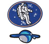 Space Embroidery Patches | 6Pcs DIY Rocket & Planet Sewing Kit | Astronaut/Earth Orbit Iron On Patches | Resilient Cloth Material for Jackets/Jeans/Hats (Astronaut + Orbital Earth stickers 3