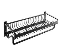 Space Étagère murale en aluminium pour salle de bain - Porte-serviettes noir avec panier de pluie, facile à installer pour une utilisation à la maison et à l'hôtel