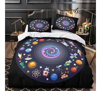 Space Exploration Housse de Couette 3D Imprimée Microfibre 3 Pièces 2 Taies Ultra Douce coon Space Theme Ensemble De Literie Résistante Entretien Facile for Enfants Garçons Filles Single（135x200cm）