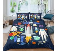 Space exploration Housse de Couette Microfibre 3 pièces Imprimé en 3D Hypoallergique Flat design de style Ensemble De Literie avec 2 x Taies d'oreiller Confortable for les Enfants Double（200x200cm）