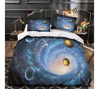 Space Exploration Linge de Lit 3D Imprimée Microfibre Hypoallergique 3 Pièces Éclair Ultra Douce cosmic Adventure Housse de Couette Ultra Douce Entretien Facile for Hommes Enfants Single（140x200cm）